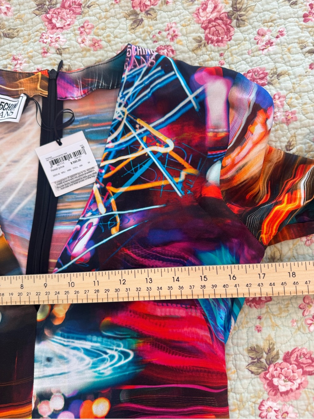 Moschino Jeans NWT Asymmetrical Midi Dress Neon City Print Party Designer size 6 - Picture 6 of 9